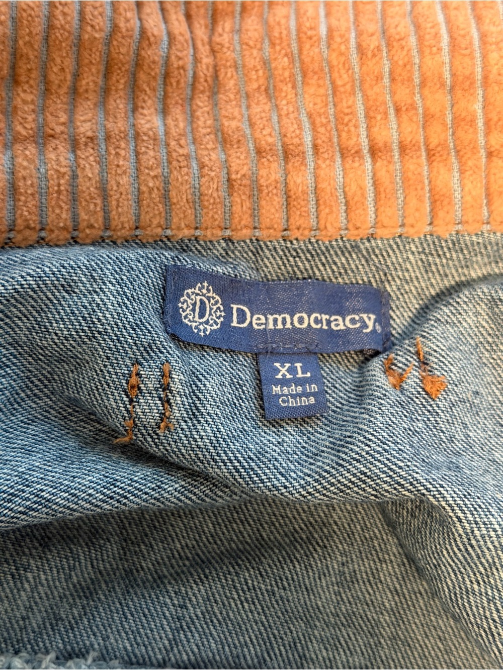 Democracy Blue Denim Jacket with Tan Corduroy Accents - Picture 4 of 6
